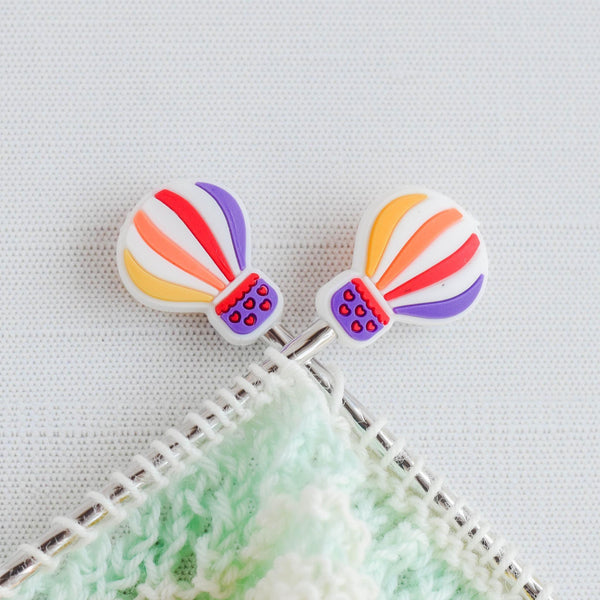 Hot Air Balloon Silicone Stitch Stoppers - Set of 2 - Knitting Needle Point Protectors, Stitch Holders, Needle Stoppers