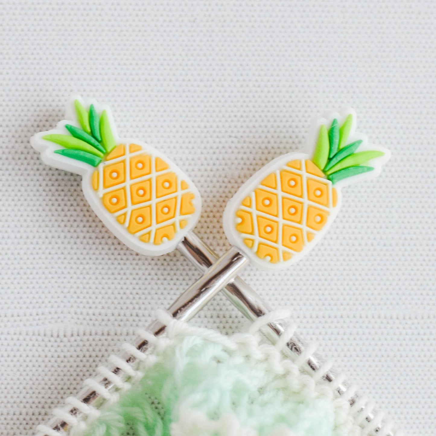 Pineapple Silicone Stitch Stoppers - Set of 2 - Knitting Needle Point Protectors, Stitch Holders, Needle Stoppers