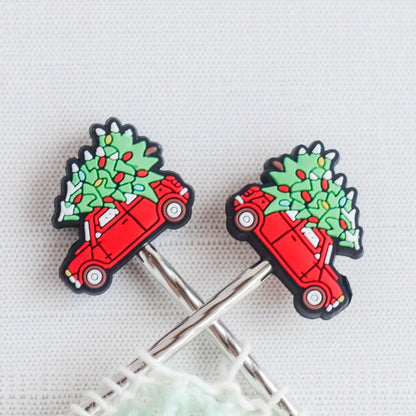 Christmas Tree Car Silicone Stitch Stoppers - Set of 2 - Knitting Needle Point Protectors, Stitch Holders, Needle Stoppers