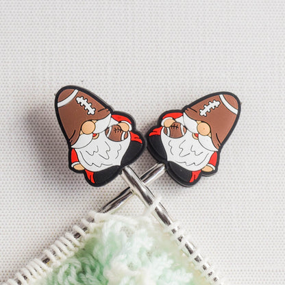 Fall Football Gnome Silicone Stitch Stoppers - Set of 2 - Knitting Needle Point Protectors, Stitch Holders, Needle Stoppers