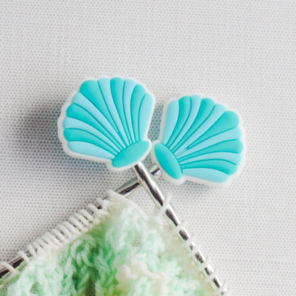 Sea Shell Silicone Stitch Stoppers - Set of 2 - Knitting Needle Point Protectors, Stitch Holders, Needle Stoppers