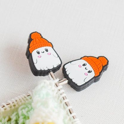 Happy Ghost Silicone Stitch Stoppers - Set of 2 - Knitting Needle Point Protectors, Stitch Holders, Needle Stoppers