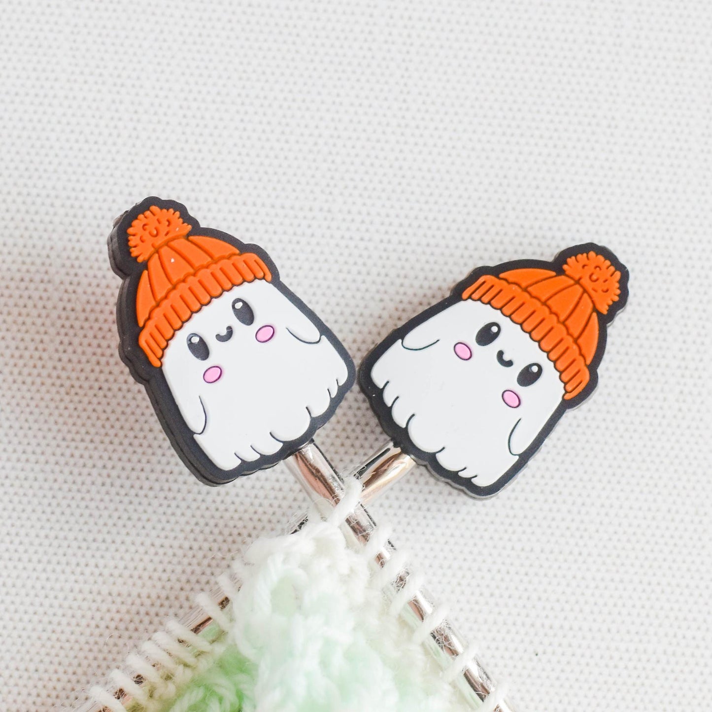 Happy Ghost Silicone Stitch Stoppers - Set of 2 - Knitting Needle Point Protectors, Stitch Holders, Needle Stoppers