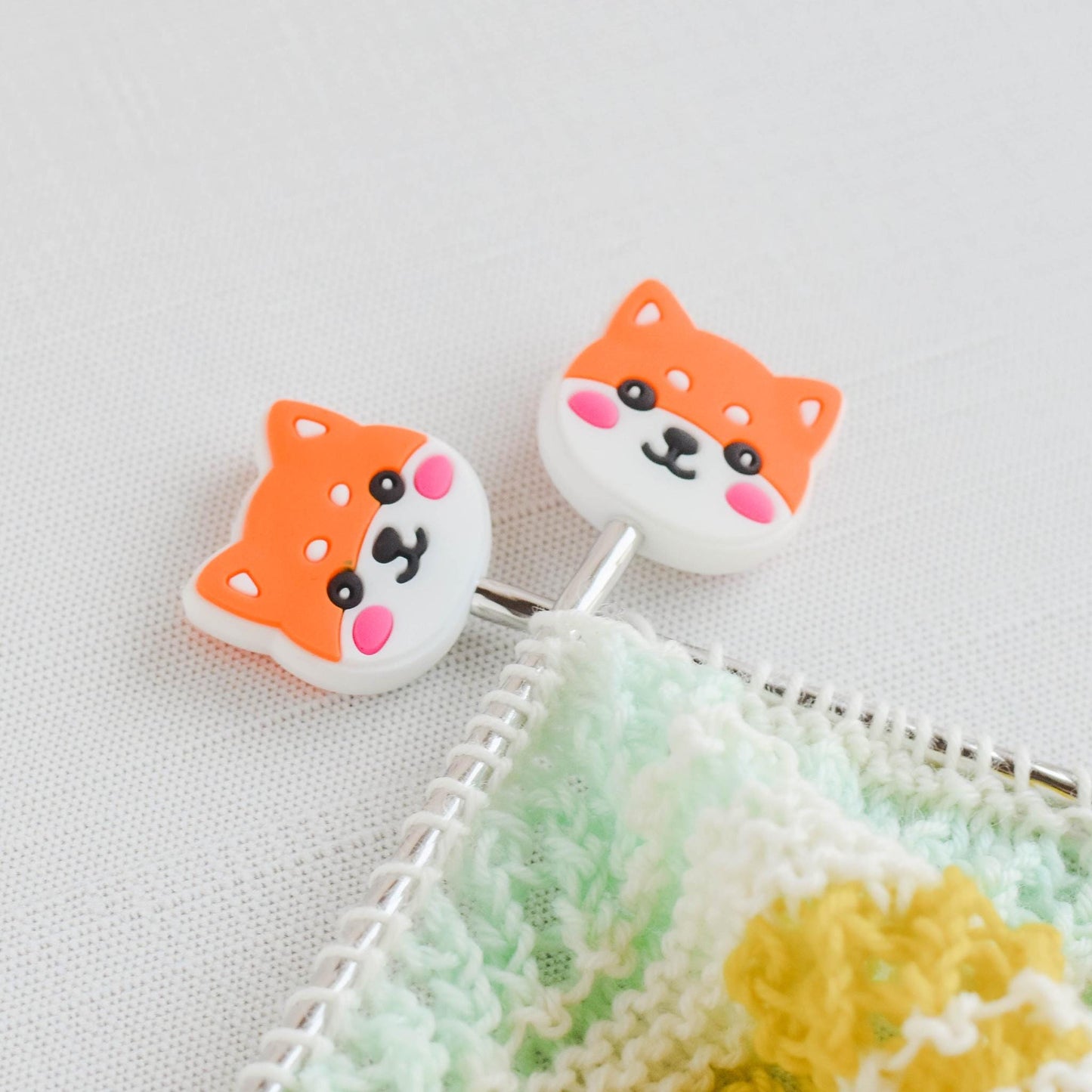 Cute Dog Face Silicone Stitch Stoppers - Set of 2 - Knitting Needle Point Protectors, Stitch Holders, Needle Stoppers