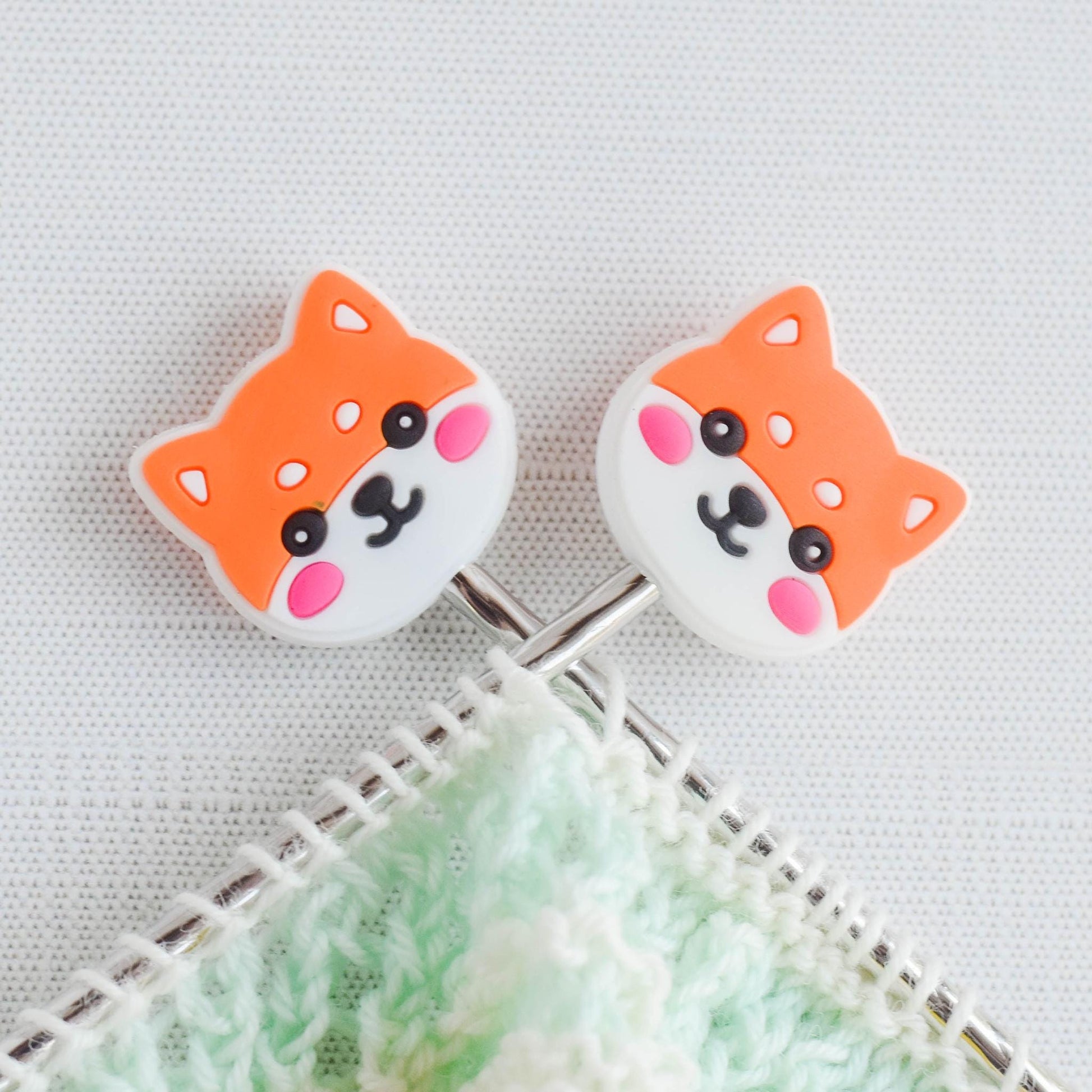 Cute Dog Face Silicone Stitch Stoppers - Set of 2 - Knitting Needle Point Protectors, Stitch Holders, Needle Stoppers