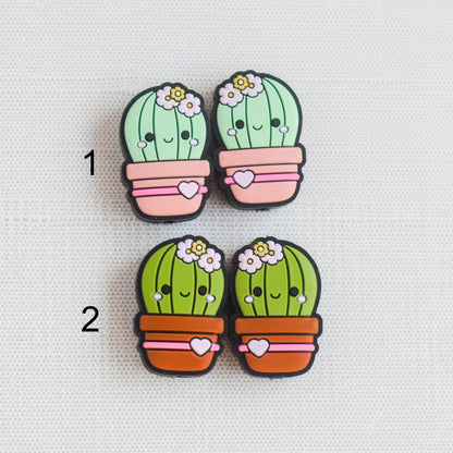 Kawaii Cactus Silicone Stitch Stoppers - Set of 2 - Knitting Needle Point Protectors, Stitch Holders, Needle Stoppers