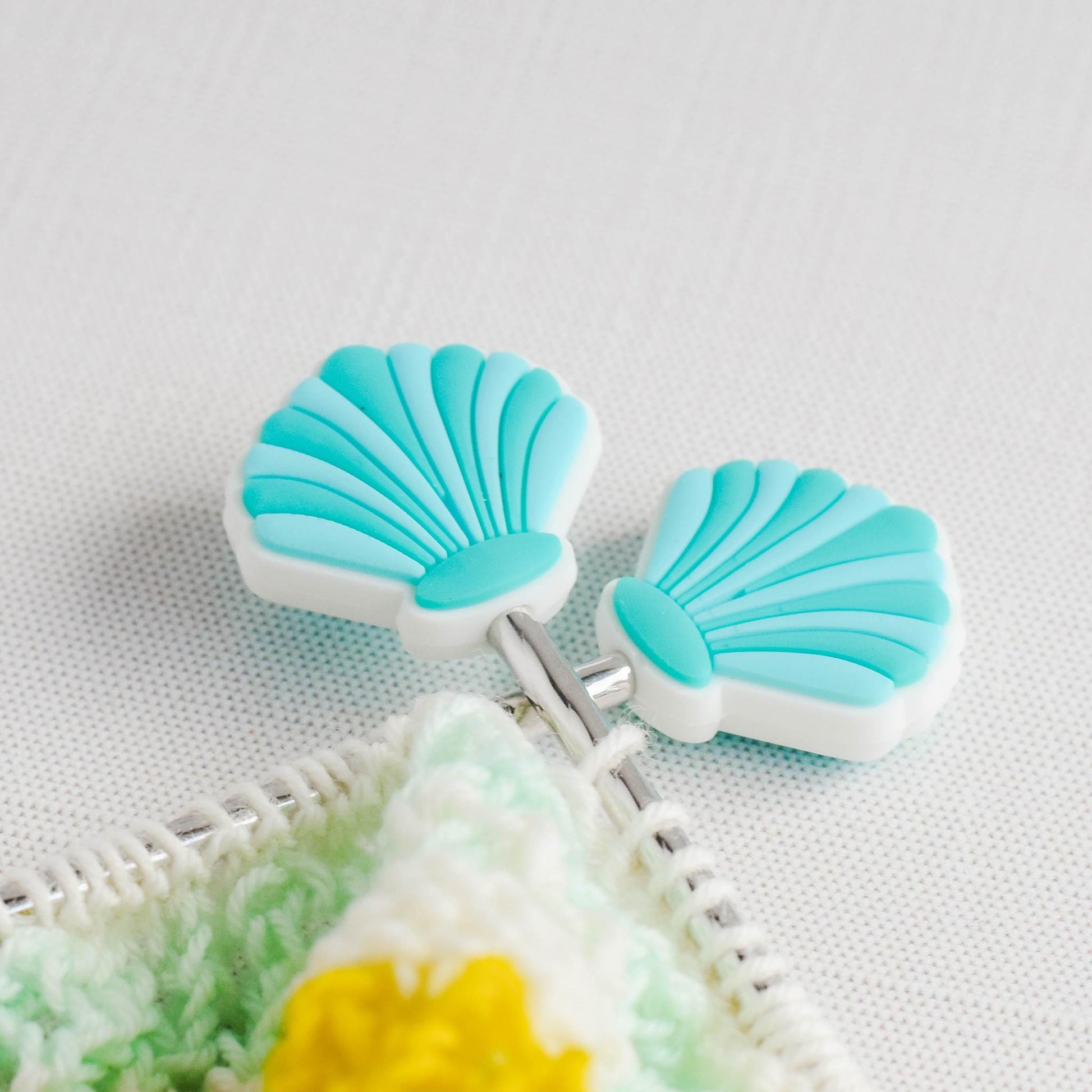 Sea Shell Silicone Stitch Stoppers - Set of 2 - Knitting Needle Point Protectors, Stitch Holders, Needle Stoppers