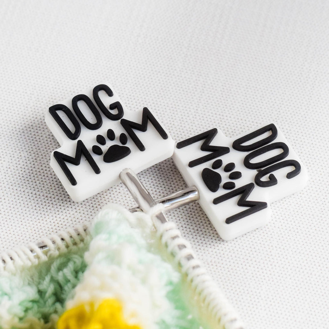 Dog Mom Silicone Stitch Stoppers - Set of 2 - Knitting Needle Point Protectors, Stitch Holders, Needle Stoppers