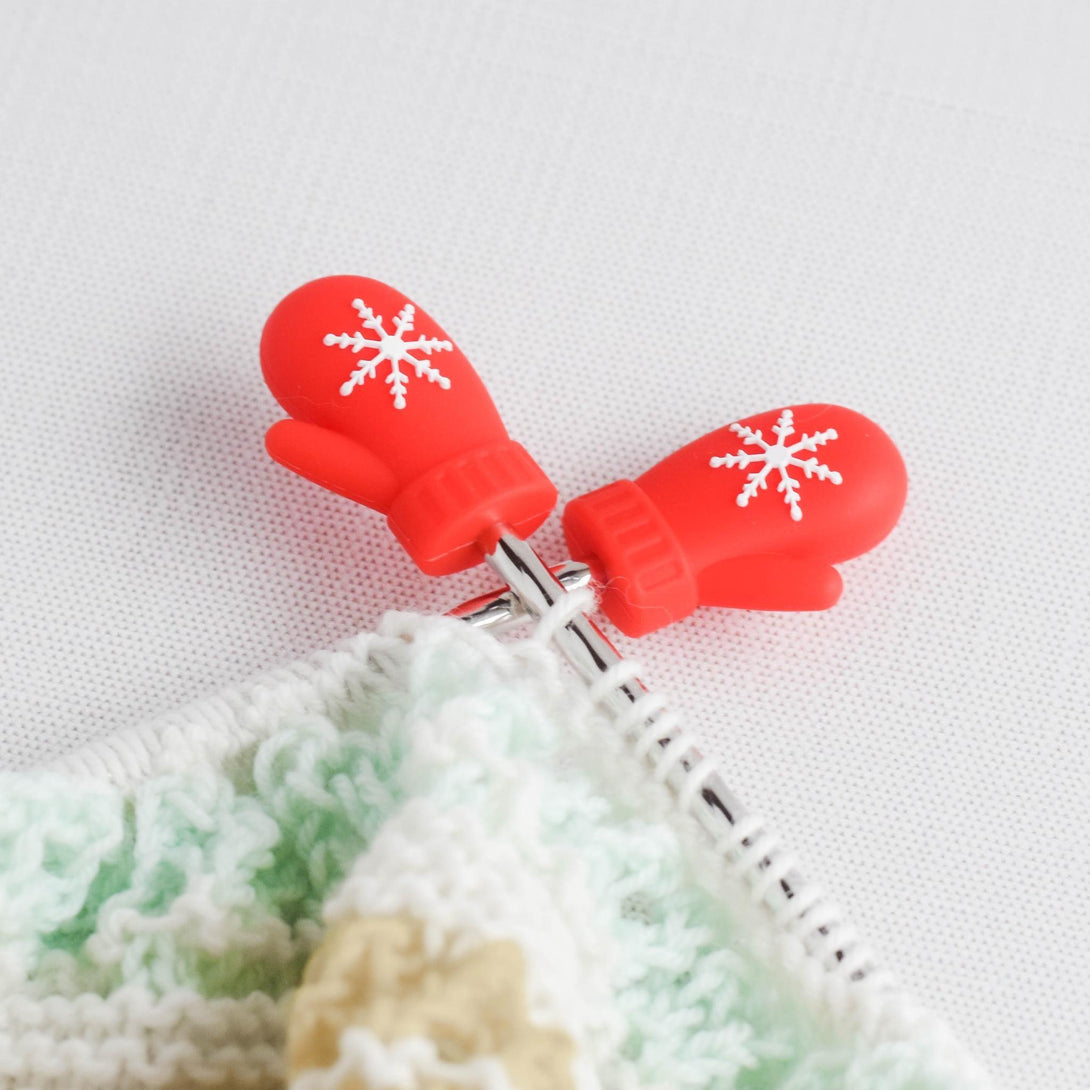 Christmas Mittens Silicone Stitch Stoppers - Set of 2 - Knitting Needle Point Protectors, Stitch Holders, Needle Stoppers