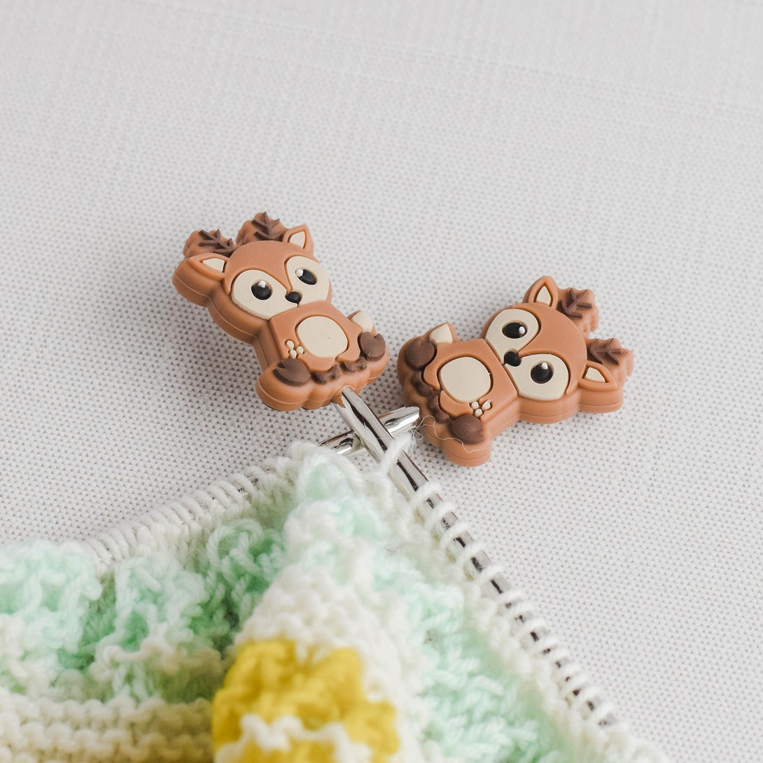 Baby Deer Silicone Stitch Stoppers - Set of 2 - Knitting Needle Point Protectors, Stitch Holders, Needle Stoppers