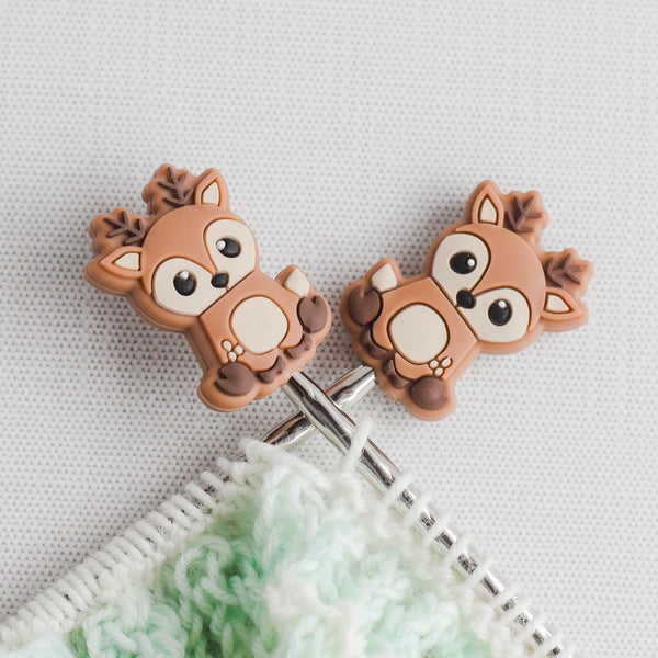 Baby Deer Silicone Stitch Stoppers - Set of 2 - Knitting Needle Point Protectors, Stitch Holders, Needle Stoppers