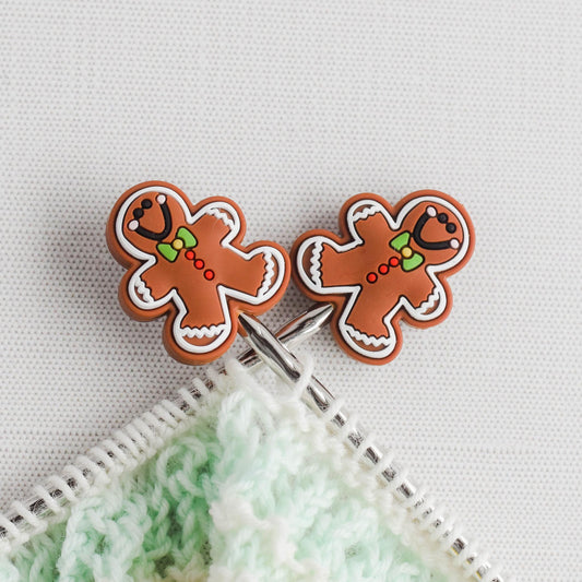 Gingerbread Man Cookie Silicone Stitch Stoppers - Set of 2 - Knitting Needle Point Protectors, Stitch Holders, Needle Stoppers