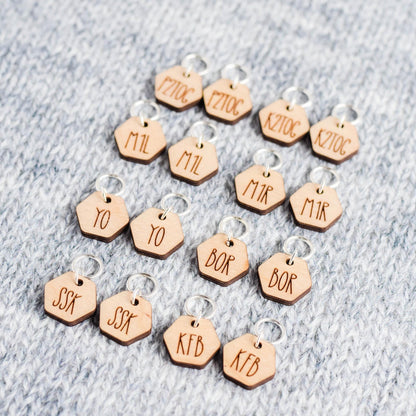 Set of 16 Knitting Abbreviation Stitch Markers, Knitting Instruction Markers, SSK, K2TOG, M1L, M1R, BOR, YO, Knit Helper Markers