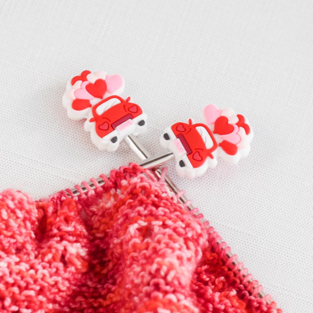 Valentine Car Silicone Stitch Stoppers - Set of 2 - Knitting Needle Point Protectors, Stitch Holders, Needle Stoppers