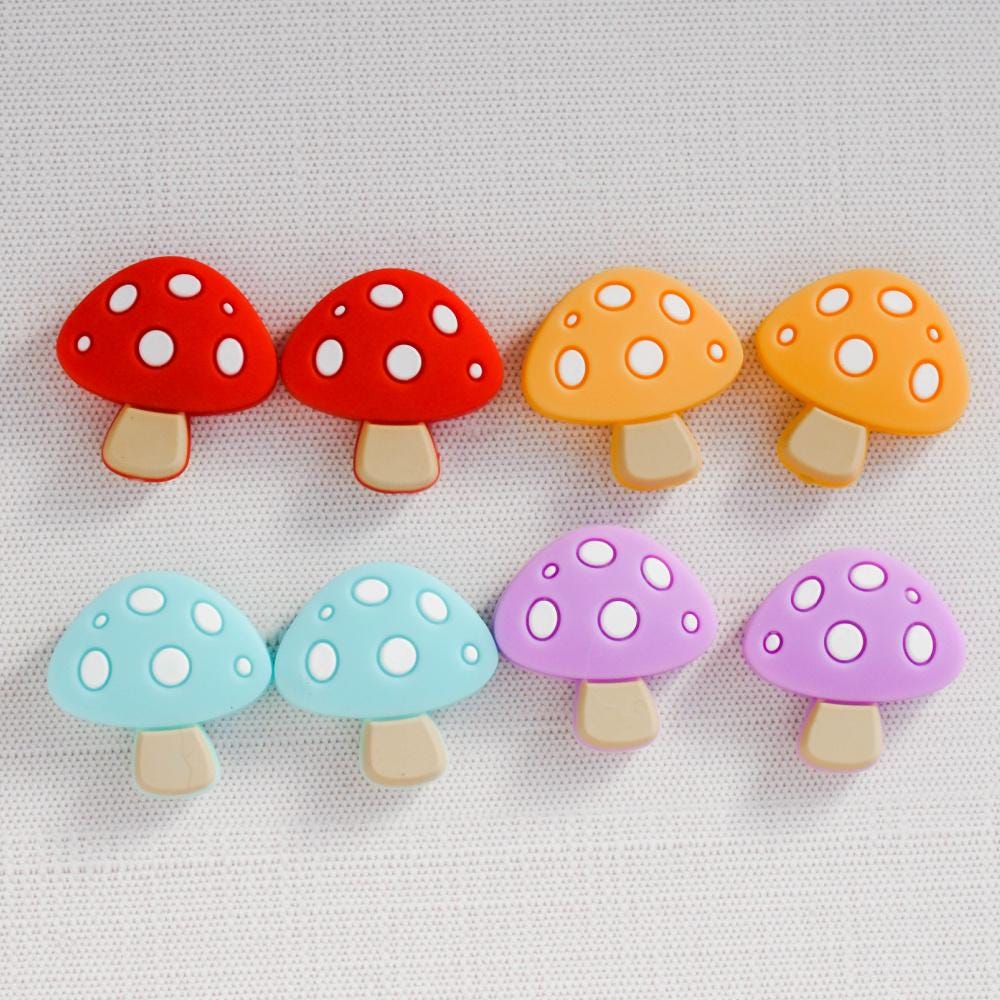 Mushroom Silicone Stitch Stoppers - Set of 2 - Knitting Needle Point Protectors, Stitch Holders, Needle Stoppers