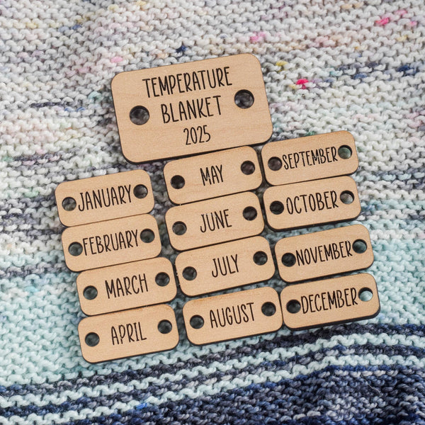 Temperature Blanket Button - 2025 Year and Months - Engraved Wood Button, Crochet Blanket Tag, Knit Blanket, Weather Blanket Button