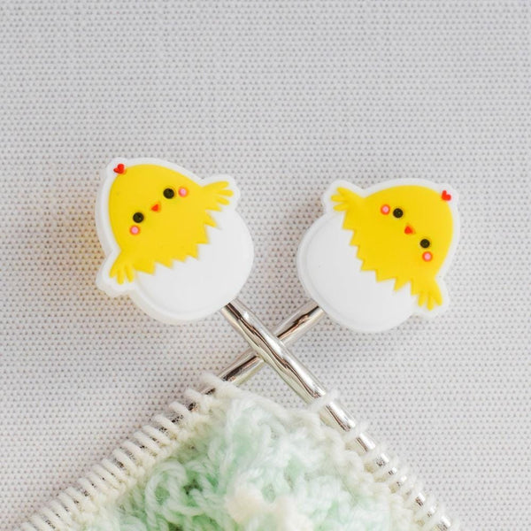 Easter Hatching Chick Silicone Stitch Stoppers - Set of 2 - Knitting Needle Point Protectors, Stitch Holders, Needle Stoppers