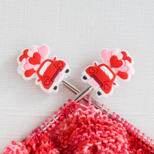 Valentine Car Silicone Stitch Stoppers - Set of 2 - Knitting Needle Point Protectors, Stitch Holders, Needle Stoppers