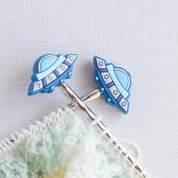 UFO Silicone Stitch Stoppers - Set of 2 - Knitting Needle Point Protectors, Stitch Holders, Needle Stoppers