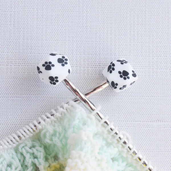 Dog Paw Spot Polygon Silicone Stitch Stoppers - Set of 2 - Knitting Needle Point Protectors, Stitch Holders, Needle Stoppers