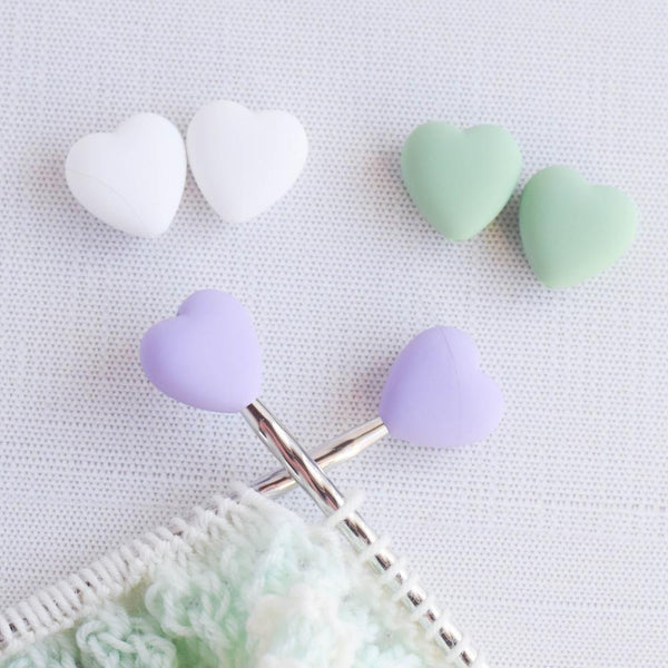 Heart Silicone Stitch Stoppers - Set of 2 - Knitting Needle Point Protectors, Stitch Holders, Needle Stoppers