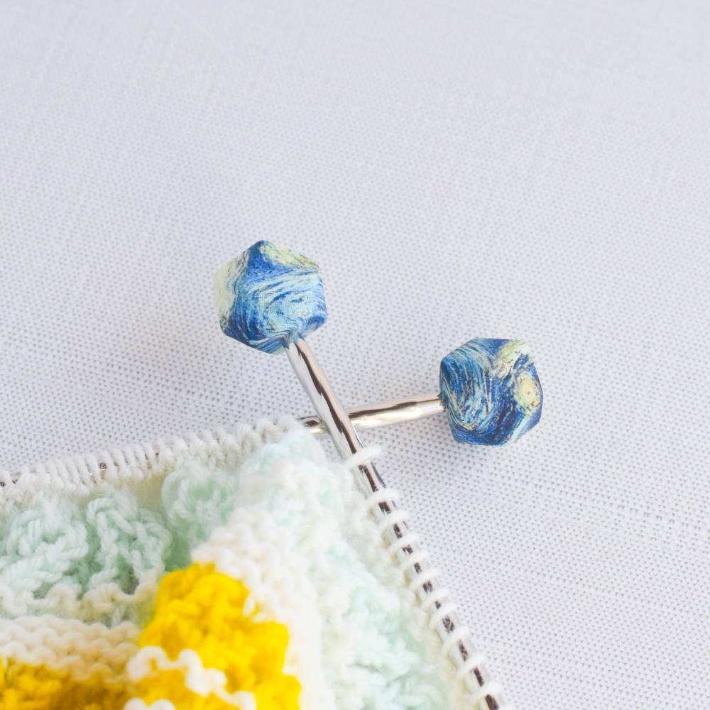 Starry Night Polygon Silicone Stitch Stoppers - Set of 2 - Knitting Needle Point Protectors, Stitch Holders, Needle Stoppers