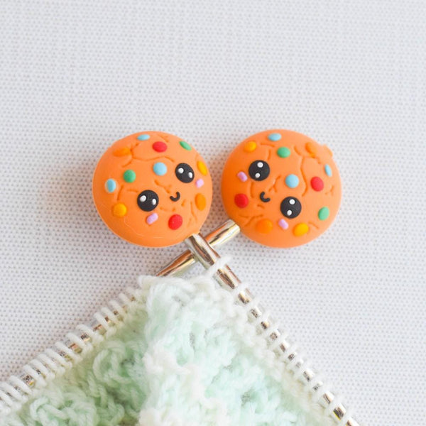 Kawaii Cookie Silicone Stitch Stoppers - Set of 2 - Knitting Needle Point Protectors, Stitch Holders, Needle Stoppers