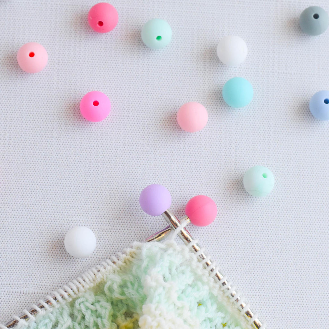 Ball Silicone Stitch Stoppers Grab Bag - Set of 6 - Knitting Needle Point Protectors, Stitch Holders, Needle Stoppers