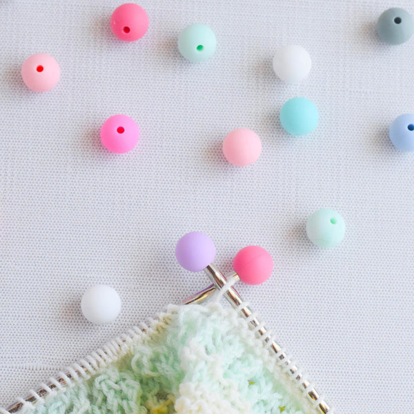 Ball Silicone Stitch Stoppers Grab Bag - Set of 6 - Knitting Needle Point Protectors, Stitch Holders, Needle Stoppers