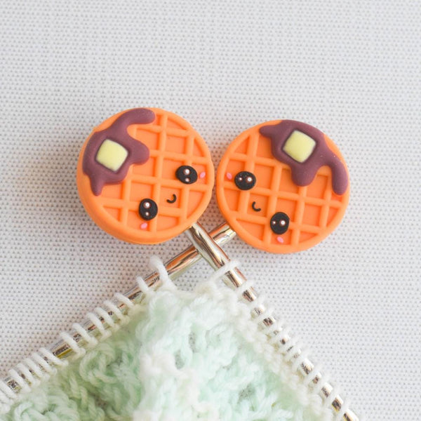 Waffles Silicone Stitch Stoppers - Set of 2 - Knitting Needle Point Protectors, Stitch Holders, Needle Stoppers