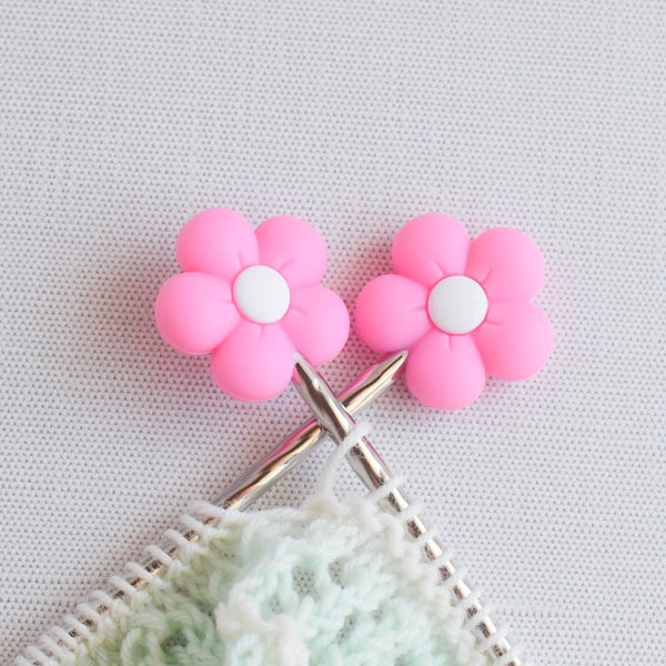 Flower Silicone Stitch Stoppers - Set of 2 - Knitting Needle Point Protectors, Stitch Holders, Needle Stoppers - VS2