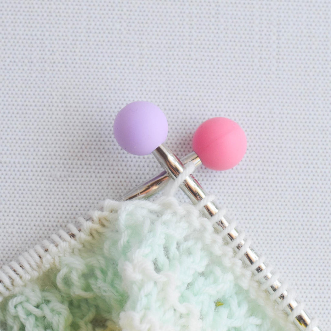 Ball Silicone Stitch Stoppers Grab Bag - Set of 6 - Knitting Needle Point Protectors, Stitch Holders, Needle Stoppers