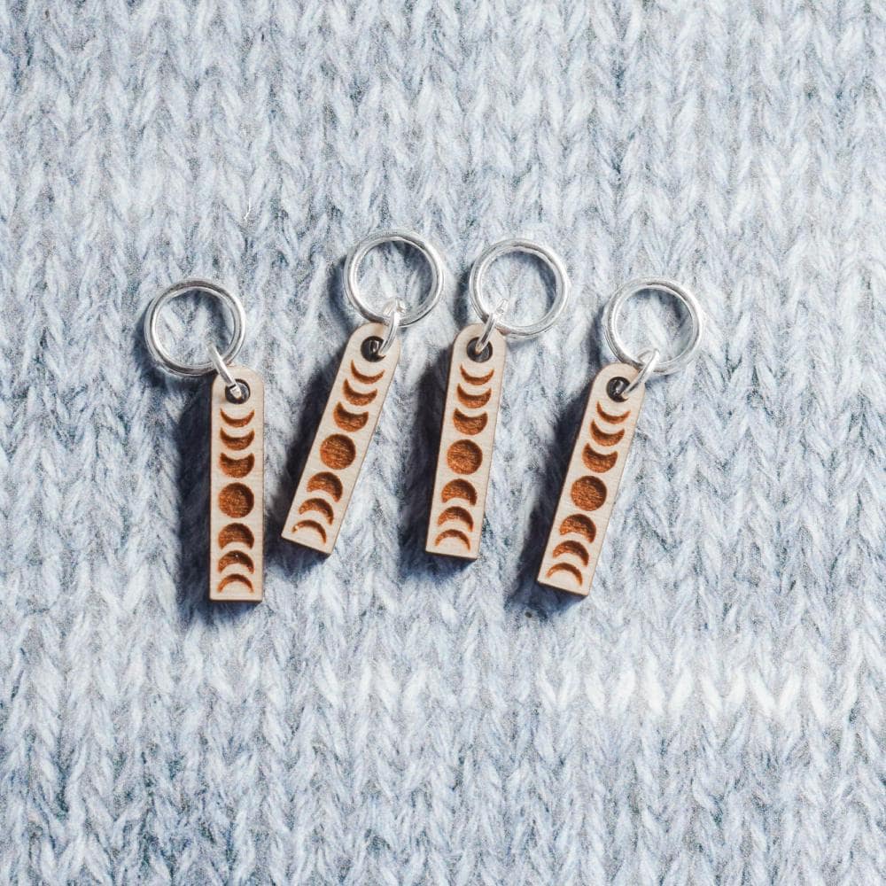 Set of 4 Moon Phases Stitch Markers - Laser Engraved Birch Wood