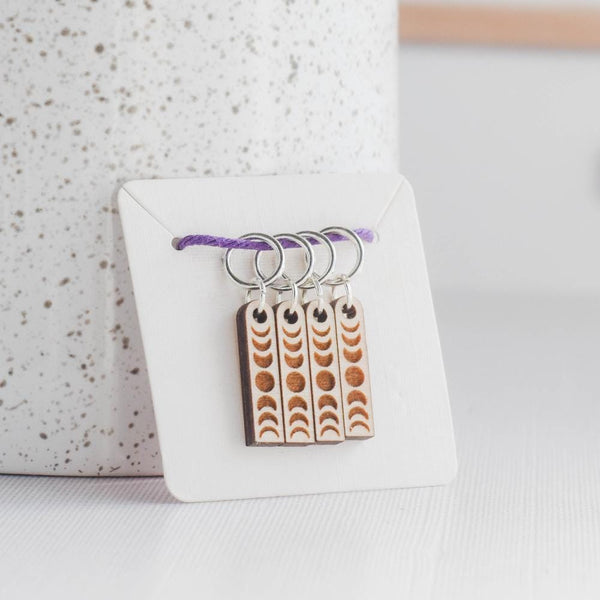 Set of 4 Moon Phases Stitch Markers - Laser Engraved Birch Wood