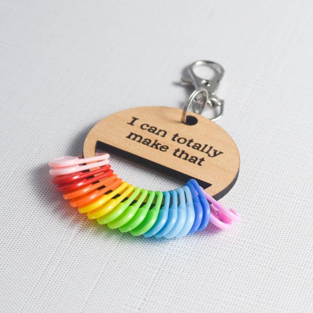 Set of 20 Locking Stitch Markers plus Holder, Stitch Marker Holder with Keychain, Stitch Marker organizer - I Can Make That