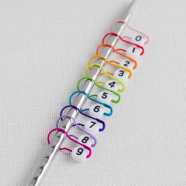 Set of 10 Number Stitch Markers - 0-9 Rainbow - Cast On Counting Numbers, Row Counter Markers, Bulb Pin Stitch Markers, Progress Keepers