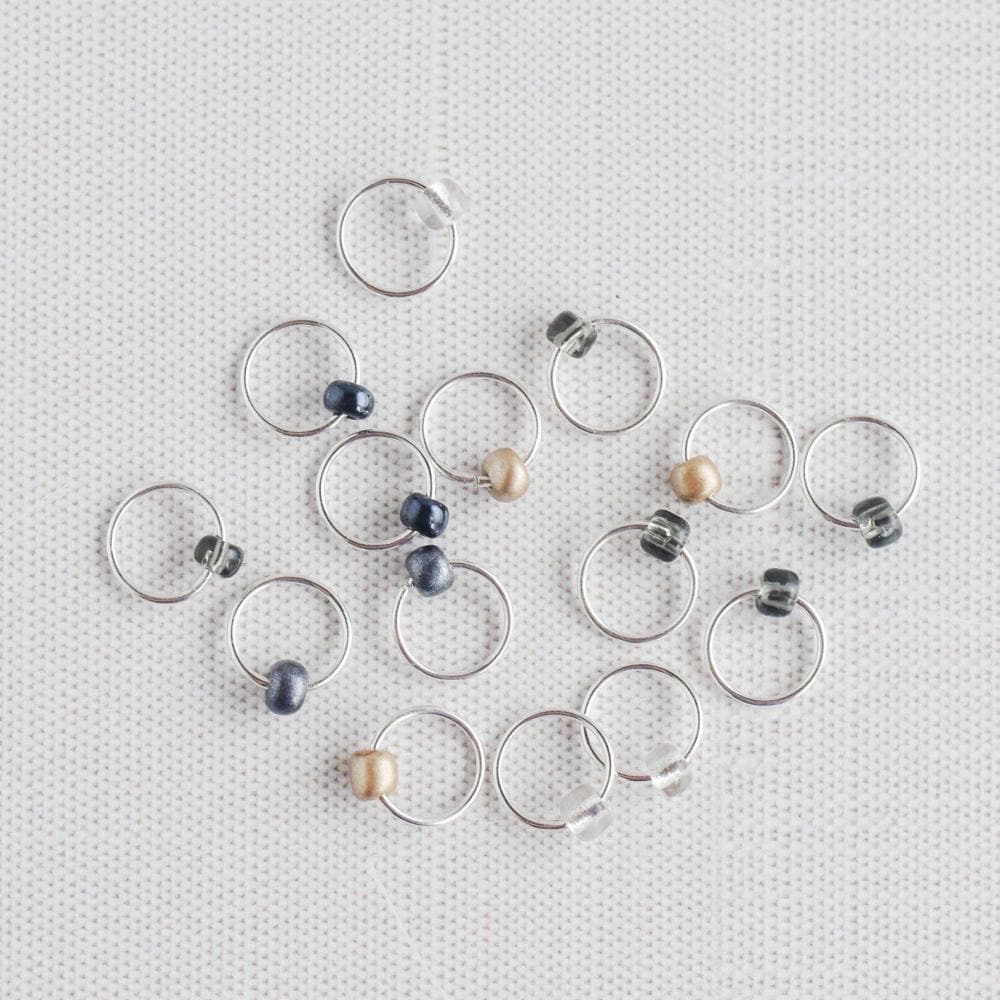 Set of 15 Snag Free Ring Stitch Markers, Beaded Stitch Markers Small Metal Stitch Markers - Neutrals