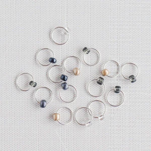 Set of 15 Snag Free Ring Stitch Markers, Beaded Stitch Markers Small Metal Stitch Markers - Neutrals