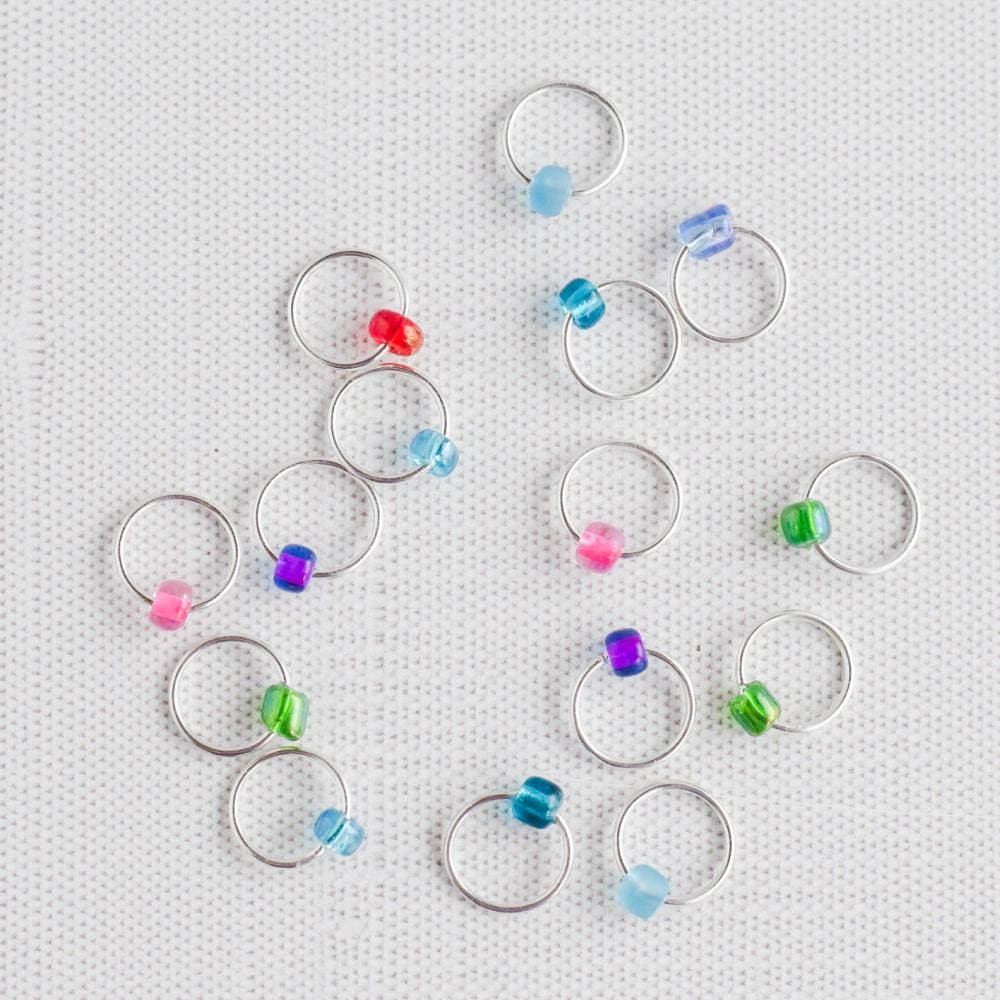 Set of 15 Snag Free Ring Stitch Markers, Beaded Stitch Markers Small Metal Stitch Markers - Under the Sea