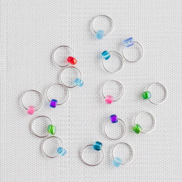 Set of 15 Snag Free Ring Stitch Markers, Beaded Stitch Markers Small Metal Stitch Markers - Under the Sea