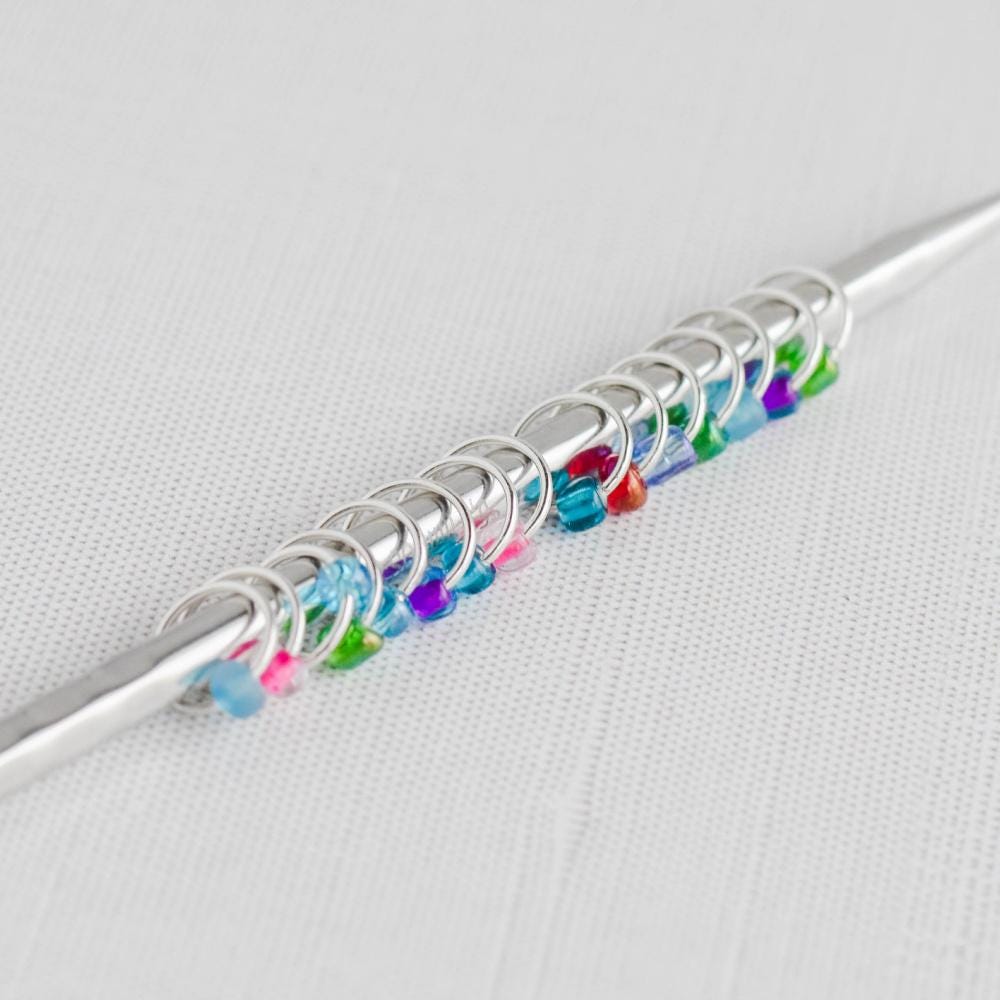 Set of 15 Snag Free Ring Stitch Markers, Beaded Stitch Markers Small Metal Stitch Markers - Under the Sea
