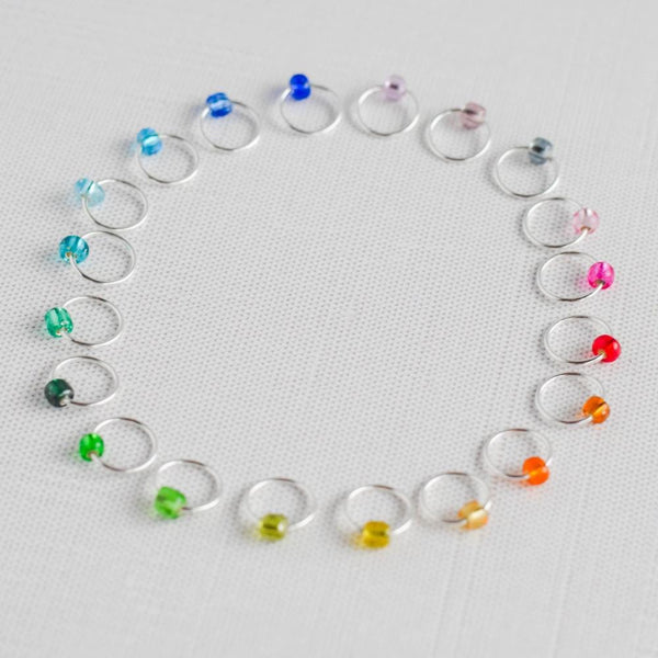 Set of 20 Snag Free Ring Stitch Markers, Beaded Stitch Markers Small Metal Stitch Markers - Rainbow