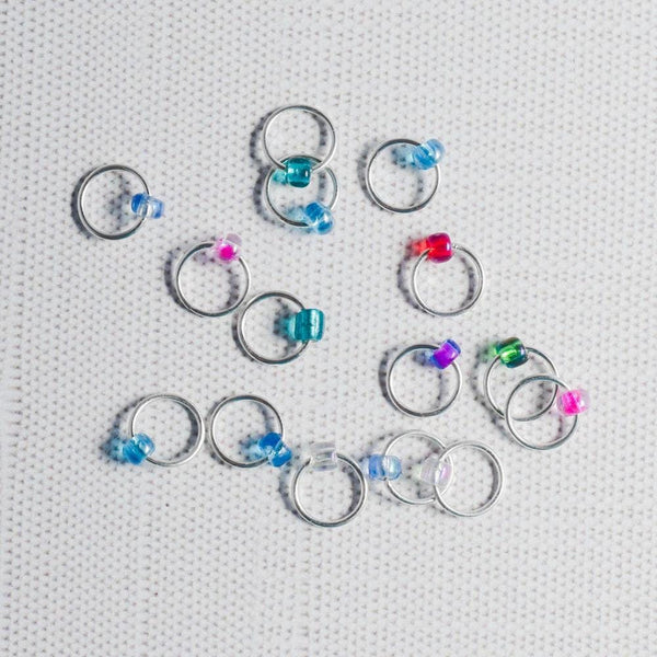 Set of 15 Snag Free Ring Stitch Markers, Beaded Stitch Markers Small Metal Stitch Markers - Small Under the Sea