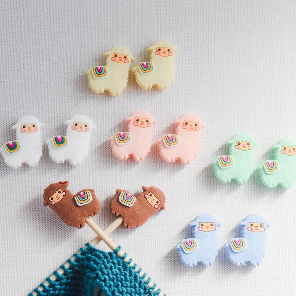 Llama Silicone Stitch Stoppers - Set of 2 - Knitting Needle Point Protectors, Stitch Holders, Needle Stoppers