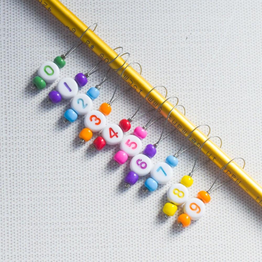 Set of 10 Stitch Markers - 0-9 - Cast On Counting Numbers, Row Counter Stitch Markers, Snag Free Stitch Markers