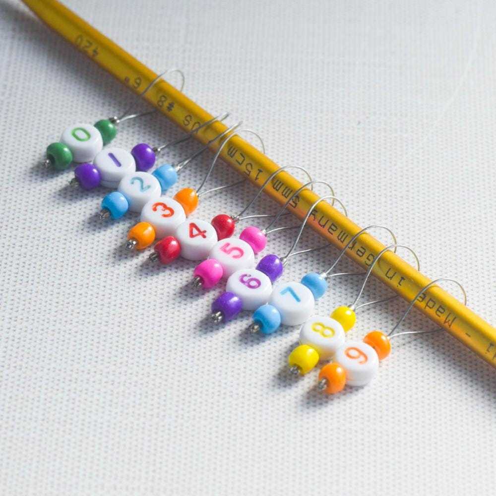 Set of 10 Stitch Markers - 0-9 - Cast On Counting Numbers, Row Counter Stitch Markers, Snag Free Stitch Markers
