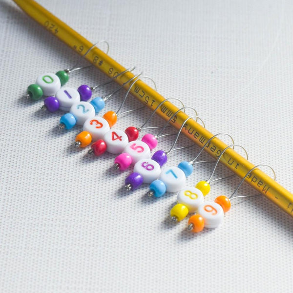 Set of 10 Stitch Markers - 0-9 - Cast On Counting Numbers, Row Counter Stitch Markers, Snag Free Stitch Markers