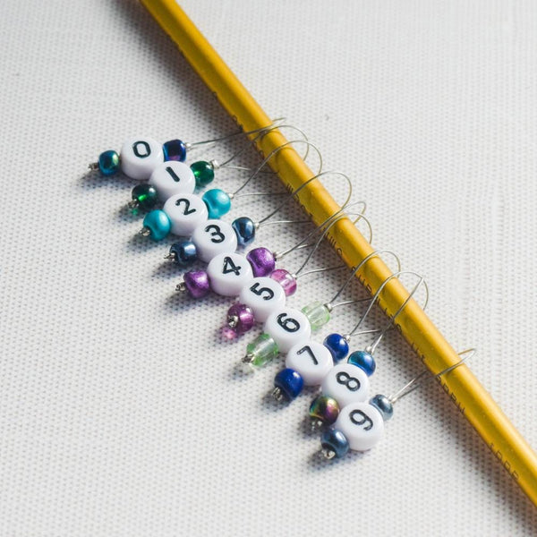 Set of 10 Stitch Markers - 0-9 Jewel Tones - Cast On Counting Numbers, Row Counter Stitch Markers, Snag Free Stitch Markers