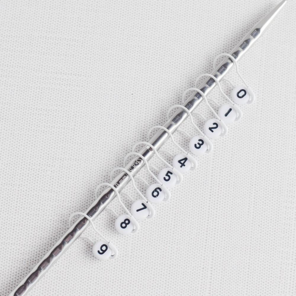 Set of 10 Number Stitch Markers - 0-9 White - Cast On Counting Numbers, Row Counter Markers, Bulb Pin Stitch Markers, Progress Keepers