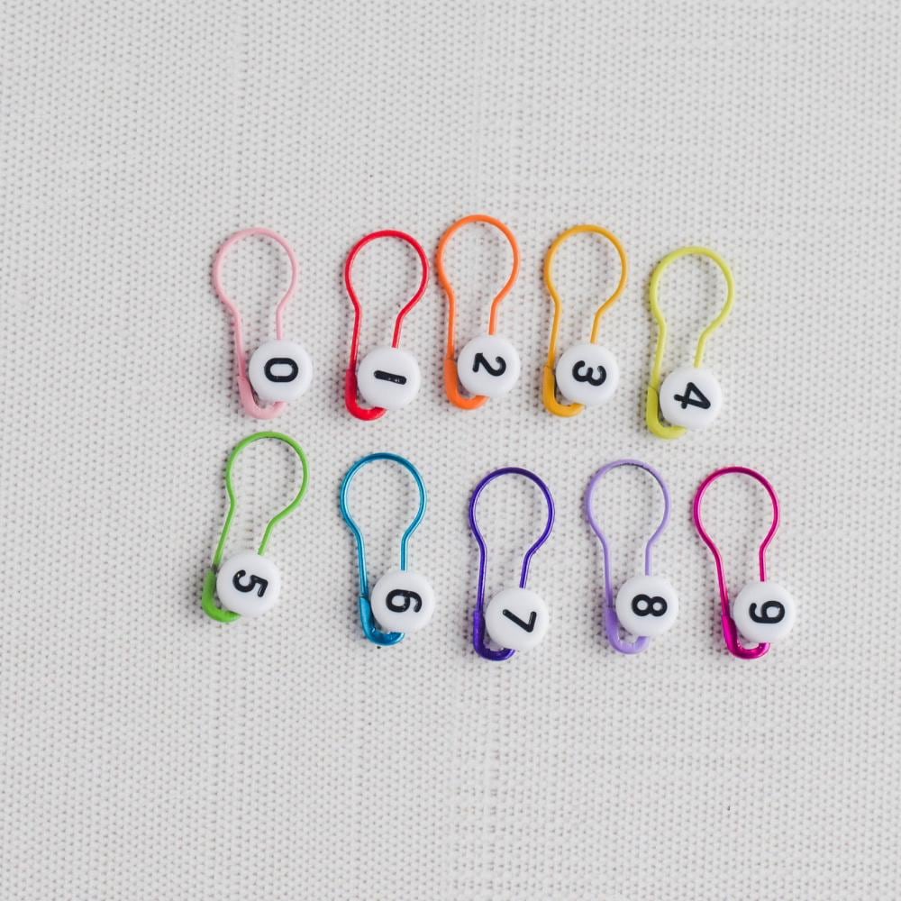 Set of 10 Number Stitch Markers - 0-9 Rainbow - Cast On Counting Numbers, Row Counter Markers, Bulb Pin Stitch Markers, Progress Keepers
